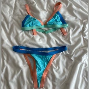 Color block triangle bikini swimsuit top-small bottoms-medium